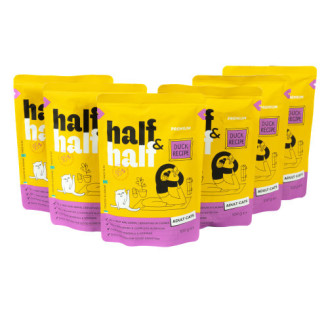 Набор влажных кормов Half&Half "5+1" для взрослых кошек, кусочки с уткой в соусе, паучи, 6 шт*100 г от