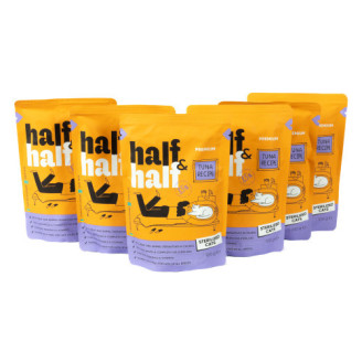 Набор влажных кормов Half&Half "5+1" для стерилизованных кошек, кусочки с тунцом в соусе, паучи, 6 шт*100 г от