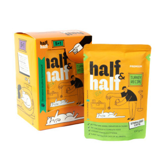 Набор влажных кормов Half&Half "5+1" для стерилизованных кошек, кусочки с индейкой в желе, паучи, 6 шт*100 г от