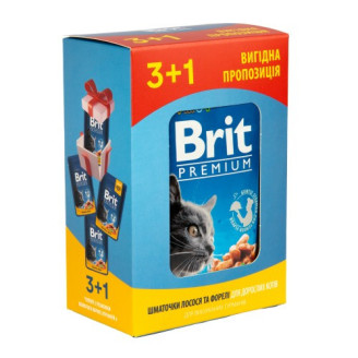 Купити Набір паучів "3+1" для котів Brit Premium Cat pouch з лососем і фореллю, 4 х 100г від — Brit Premium Cat вологий корм | Zooprostir