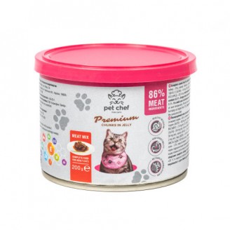 Купити Корм вологий для дорослих котів Pet Chef, шматочки в желе М'ясний мікс 200 г від Pet Chef — Pet Chef вологий корм для котів | Zooprostir