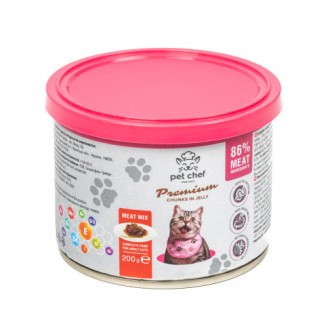 Купити Корм вологий для дорослих котів Pet Chef, шматочки в желе М'ясний мікс 200 г від Pet Chef — Pet Chef вологий корм для котів | Zooprostir