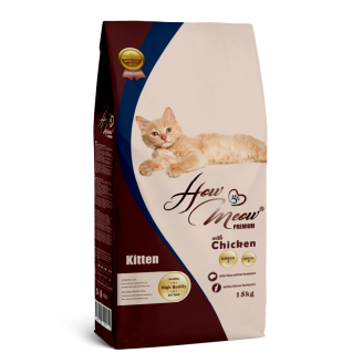 Повнораціонний корм для кошенят How Meow Adult Kitten з куркою 15кг від